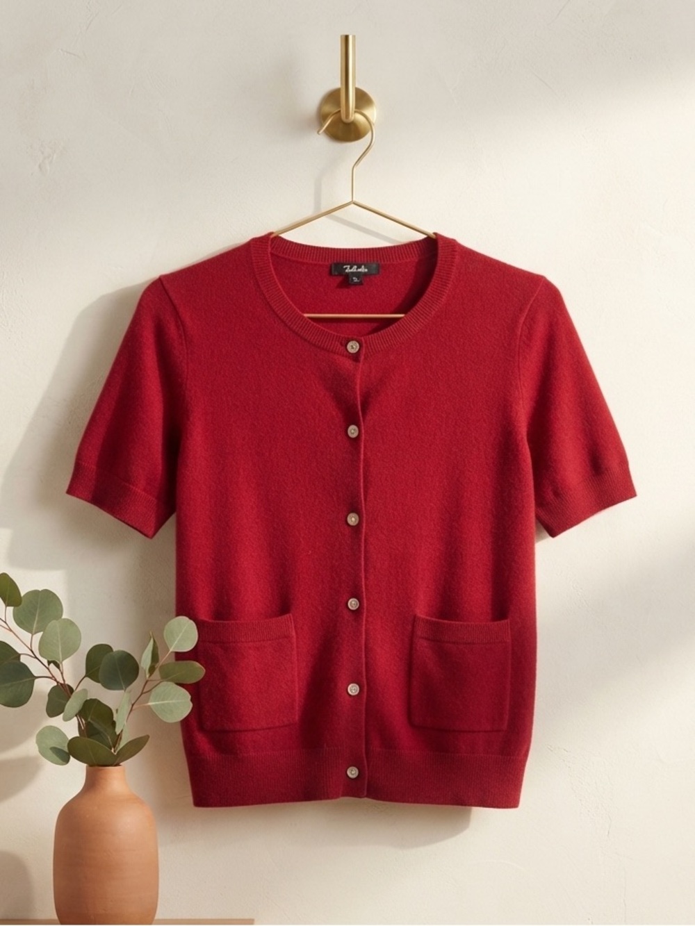 Rails Aisley Cashmere & Cotton Sweater Red Short Sleeve Button Cardigan Top